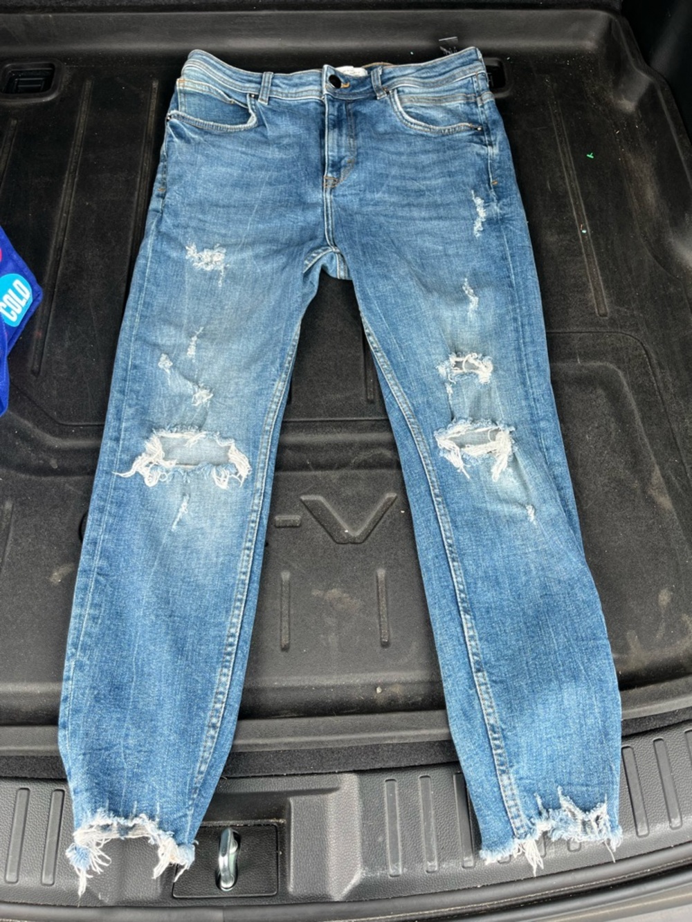 Zara Slim Distressed Blue Denim Jeans